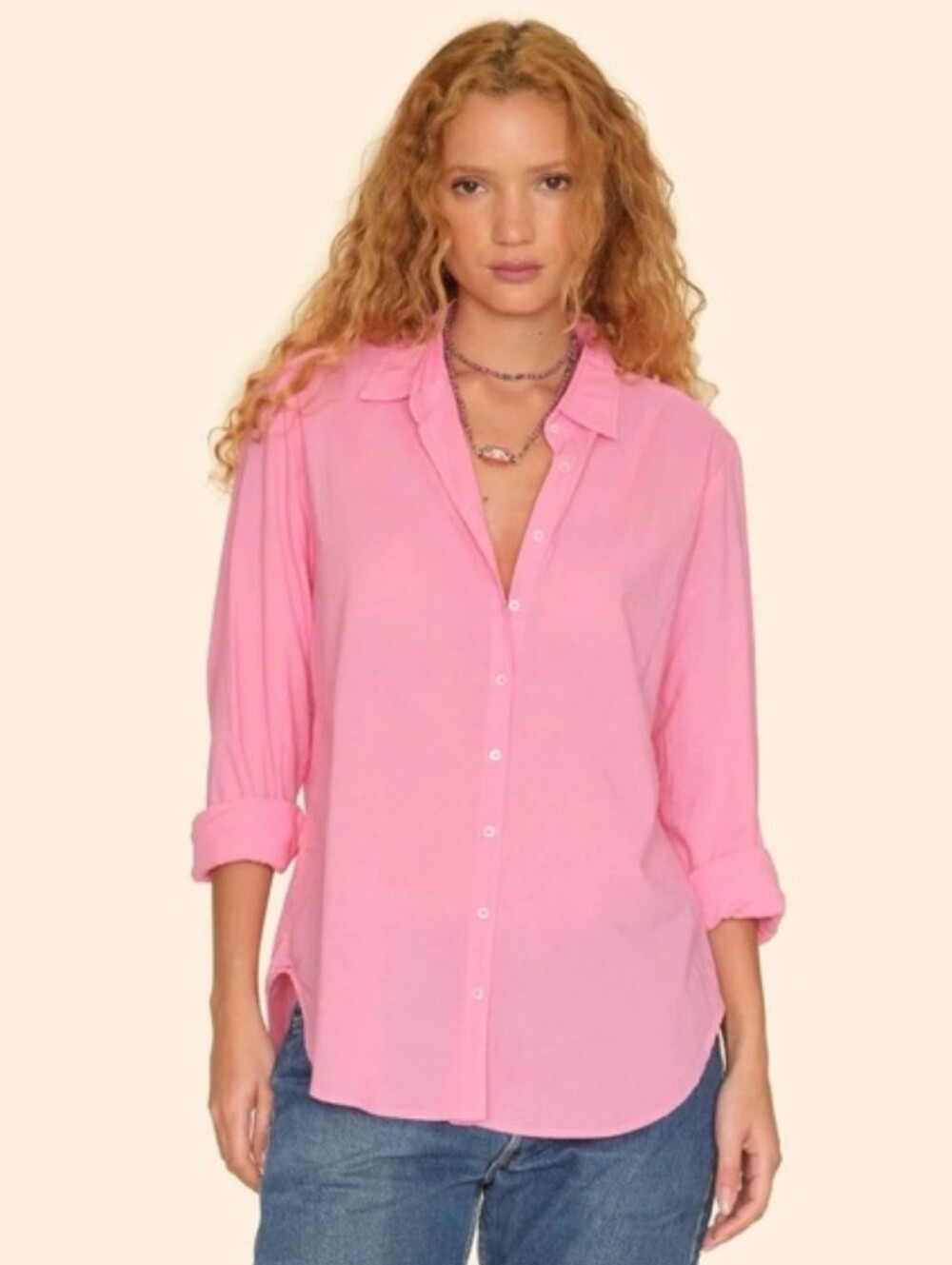 Xirena | Beau Cotton Pink Button Front Shirt Size Large